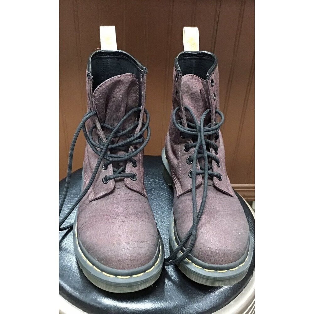Dr Martens Shoes Womens Size 6 Boots New Canvas Vegan Castel Burgundy Combat - Picture 1 of 5